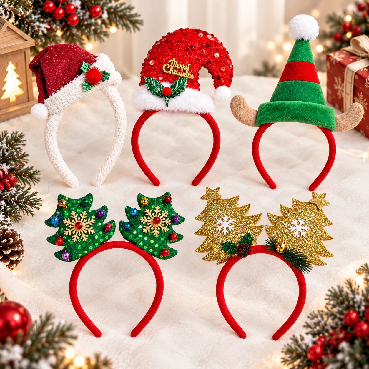 Reindeer Antlers Headband - عصابة رأس لعيد الميلاد مع قبعة